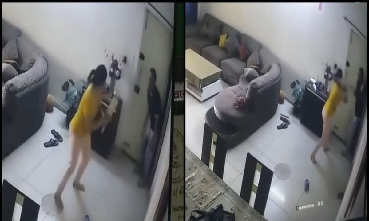  Wife Crushes Husband With Cricket Bat Video Goes Viral , Cricket Bat, Viral Latest, News Viral, Social Media, Viral, Wife Husband,cctv Footage,police Station, Fight ,couple Fight Video-TeluguStop.com