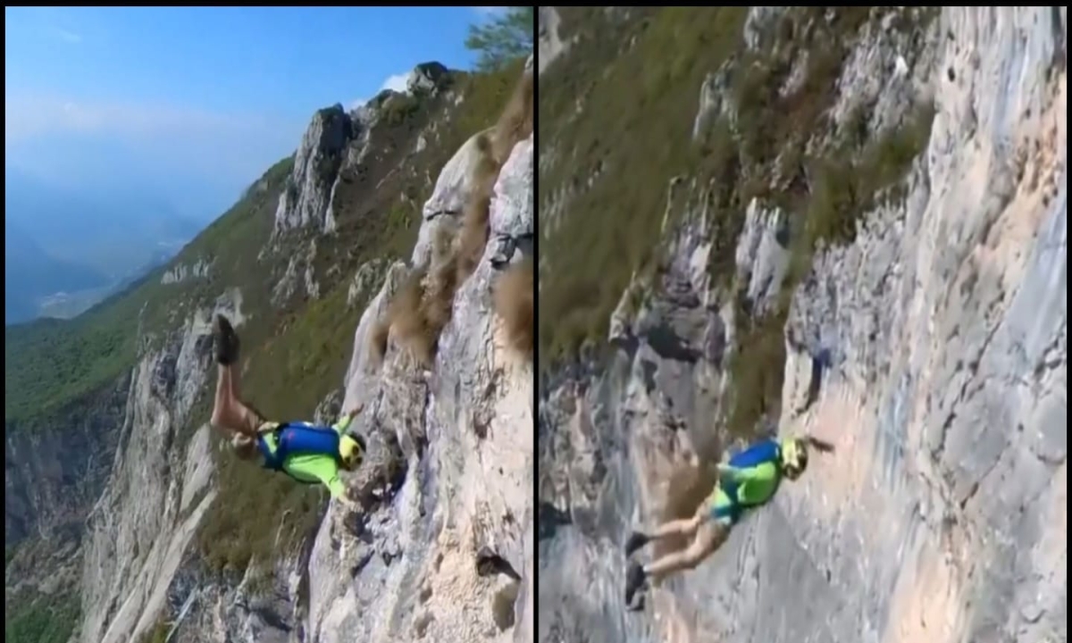  A Young Man Who Jumped From The Top Of A Hill High In The Sky Shocking Video Goes Viral, Sky, Viral Latest, News Viral, Social Media, Viral Video, Risky Stunt,men,aerial Lifting,base Diving‌-TeluguStop.com
