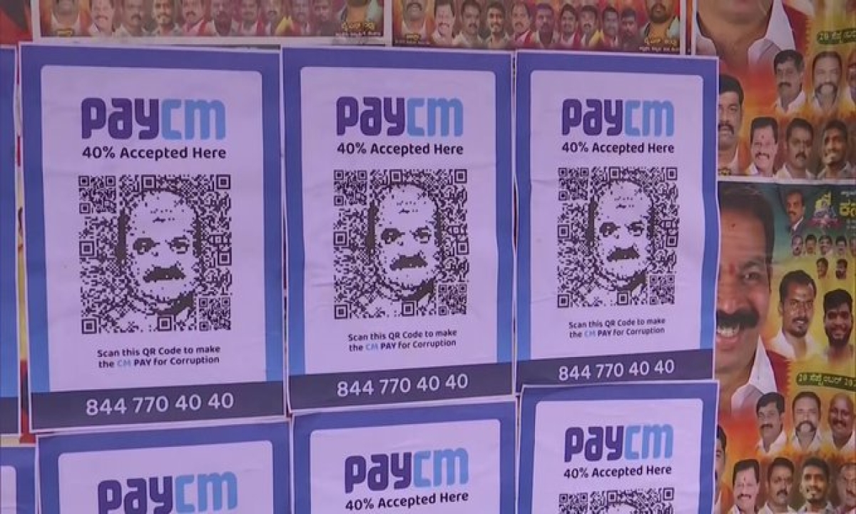  Paycm Posters With Cm Baswaraj Bommai Face Surfaces In Bengaluru Details, Paycm Posters ,cm Baswaraj Bommai , Bengaluru, Congress Party, Bjp, Paycm, Kannada Politics, Baswaram Bommai Posters, Bjp Ct Ravi, Minister Bc Nagesh-TeluguStop.com