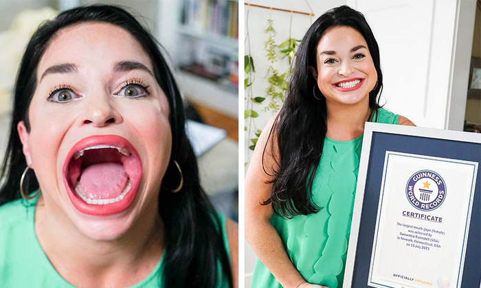 Telugu 6.52 Cms Of Big Mouth, America, Apple, Big Mouth, Guinness World Record, Samantha, World Record, Worlds Biggest Mouth-Latest News - Telugu Telugu 6.52 Cms Of Big Mouth, America, Apple, Big Mouth, Guinness World Record, Samantha, World Record, Worlds Biggest Mouth-Latest News - Telugu